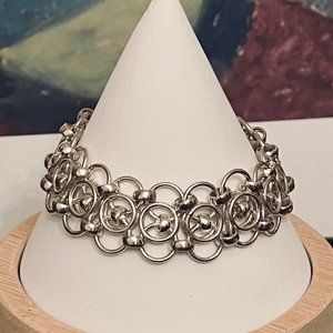 Italian Sterling Silver Ring-Chain and Beads Link Bracelet 7"